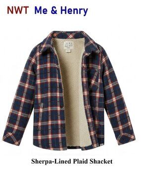 Sherpa‑lined Shacket Classic Plaid by Me & Henry | NWT size 5/6Y